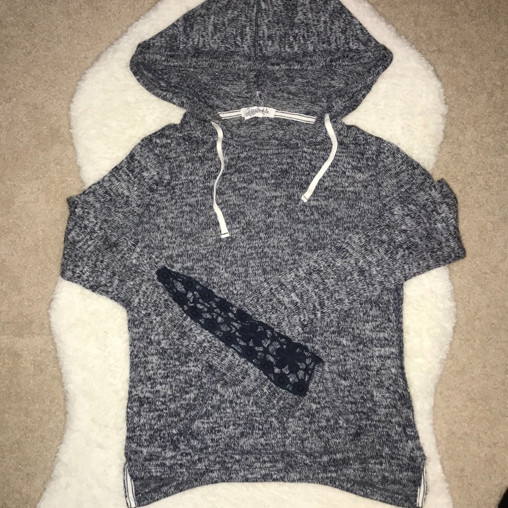 Heather Knitted Hoodie with Flower Cut-out Sleeves